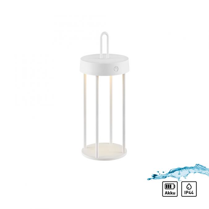 Paul Neuhaus LED Akkulampe Tischleuchte weiß 28cm Touchdimmer IP44 Gartenleuchte