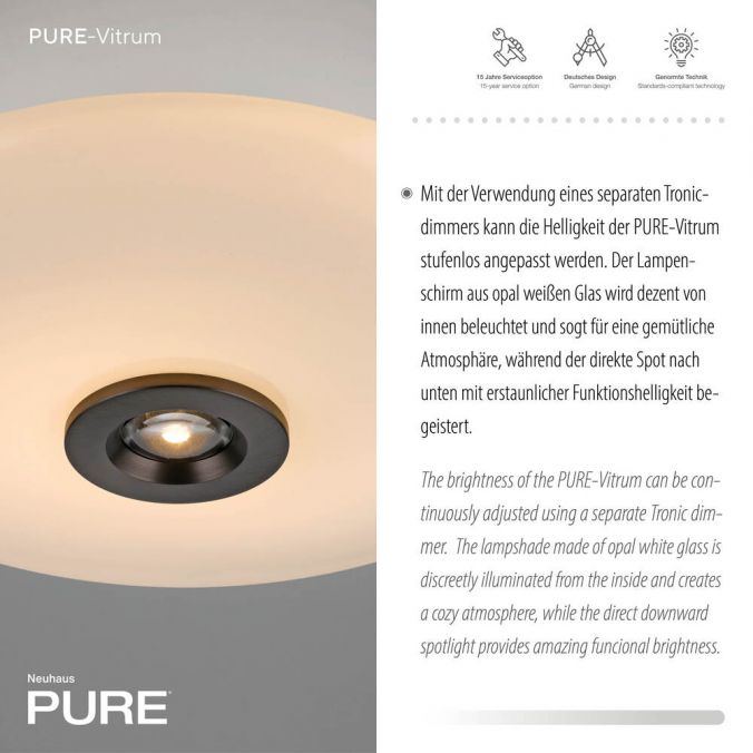 Paul Neuhaus Paul Neuhaus Wand-Deckenleuchte PURE Vitrum dark-metal brown dimmbar Schlussverkauf