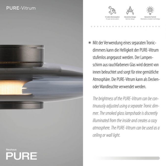 Paul Neuhaus Paul Neuhaus LED Wand-Deckenleuchte PURE Vitrum grau Tronicdimmer Meist gekauft