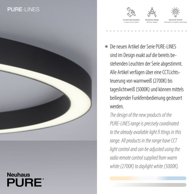 Paul Neuhaus Paul Neuhaus LED Deckenleuchte PURE-LINES ROUND anthrazit 70x70 CCT Fernbedienung Sonderangebot