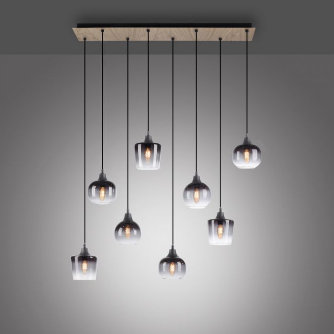 Paul Neuhaus LED Pendelleuchte Holz 8 flammig Rauchglas modern Wohnlampe Günstig kaufen