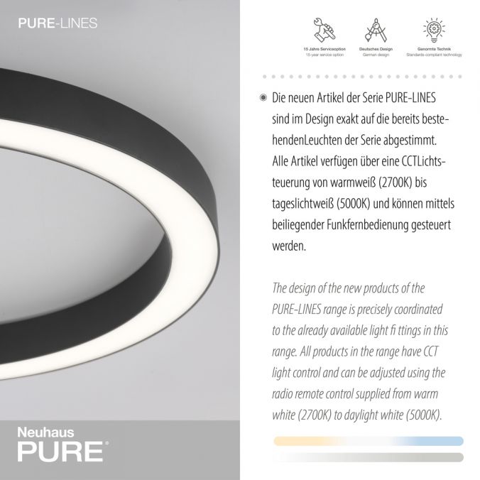 Paul Neuhaus Paul Neuhaus LED Deckenleuchte PURE-LINES ROUND anthrazit 50x50 dimmbar CCT Flash Sale