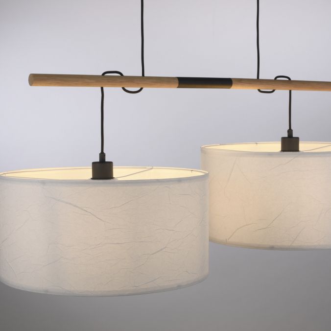 Paul Neuhaus LED Pendelleuchte schwarz mit Holzoptik 2 flammig zeitloses Design Begrenztes Angebot
