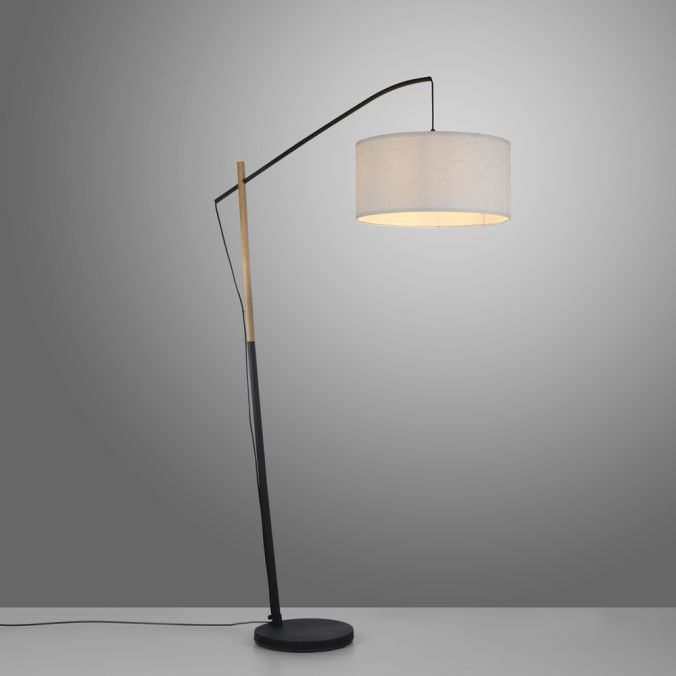 Paul Neuhaus LED Stehleuchte schwarz mit Holzoptik Schnurschalter zeitloses Design Exklusivangebot