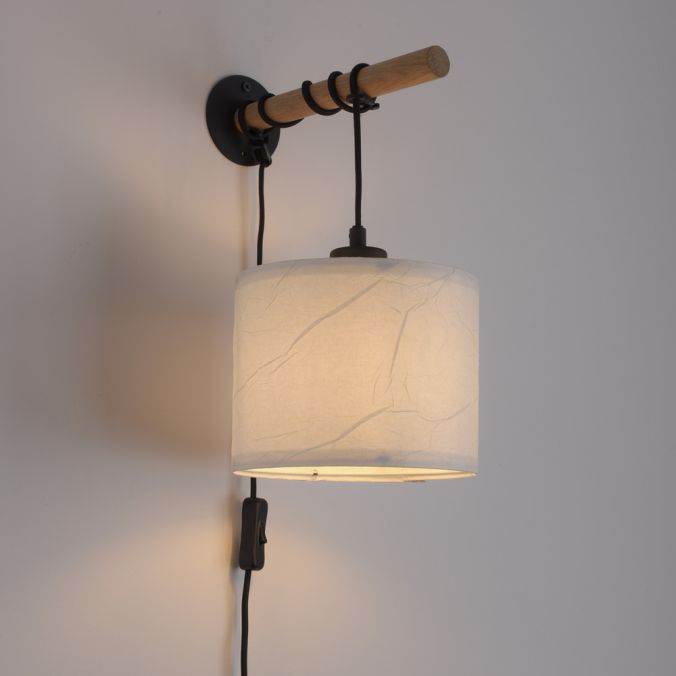 Paul Neuhaus LED Wandleuchte schwarz mit Holzoptik 1 flammig zeitloses Design Schnurschalter Preisnachlass