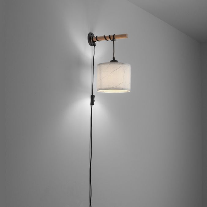 Paul Neuhaus LED Wandleuchte schwarz mit Holzoptik 1 flammig zeitloses Design Schnurschalter Preisnachlass