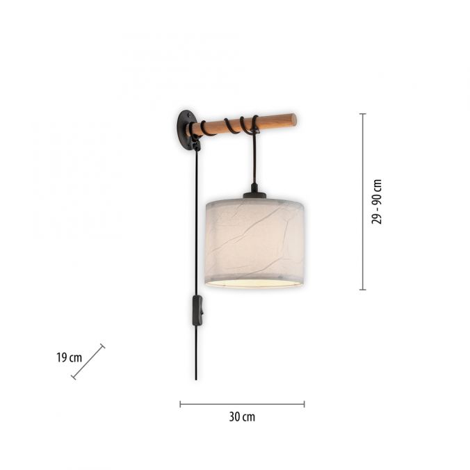 Paul Neuhaus LED Wandleuchte schwarz mit Holzoptik 1 flammig zeitloses Design Schnurschalter Preisnachlass