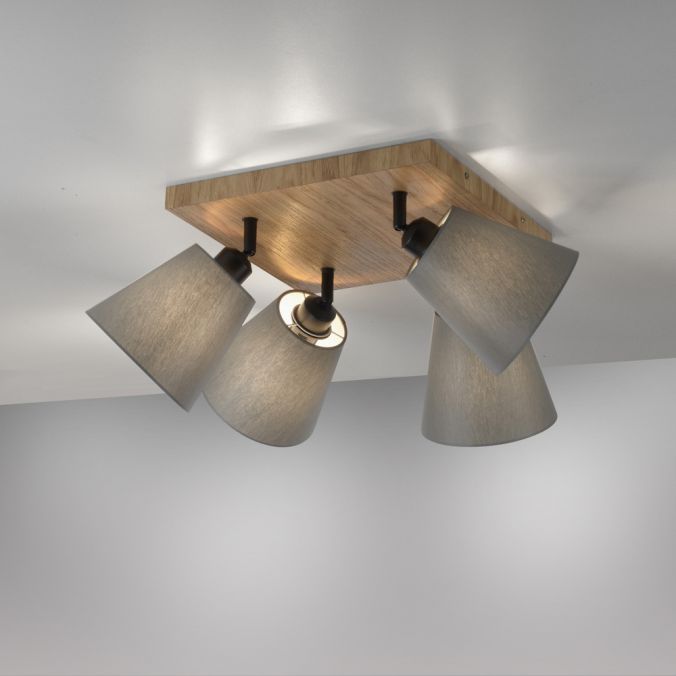 Paul Neuhaus LED Wandleuchte Holz natur 4 flammig quadratidsch Stoffschirm Cyber Monday