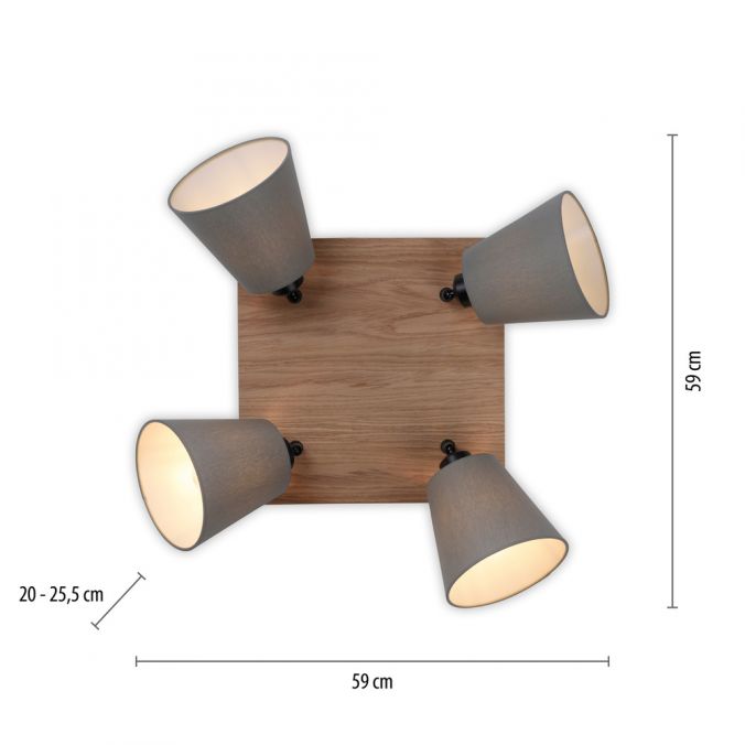 Paul Neuhaus LED Wandleuchte Holz natur 4 flammig quadratidsch Stoffschirm Cyber Monday