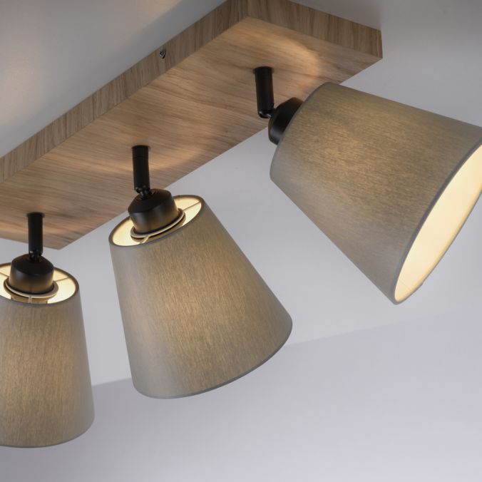 Paul Neuhaus LED Deckenleuchte Holz natur 3 flammig Stoffschirm dreh- und schwenkbar Vatertagsangebot