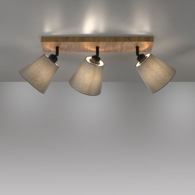 Paul Neuhaus LED Deckenleuchte Holz natur 3 flammig Stoffschirm dreh- und schwenkbar Vatertagsangebot