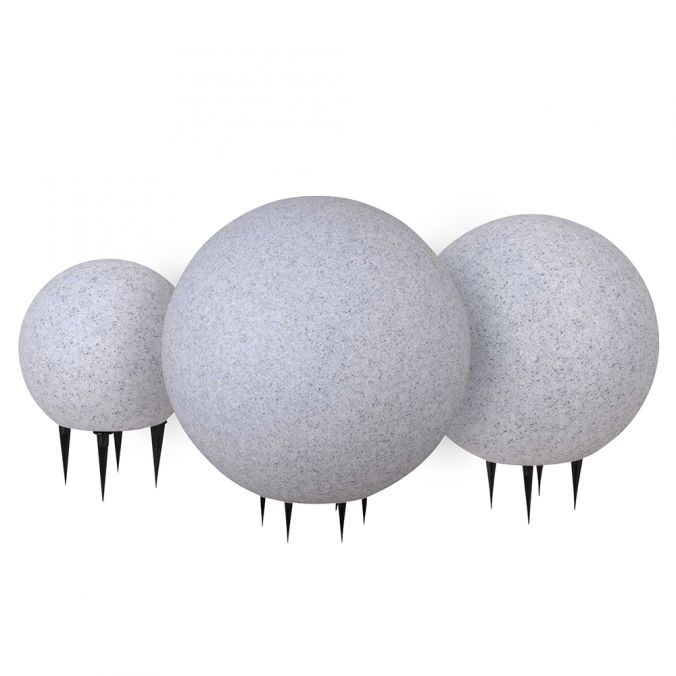 Paul Neuhaus Kugelleuchten, 3er Set, Ø 20, 30 und 40 cm, Granit, IP65, 5m Zuleitung
