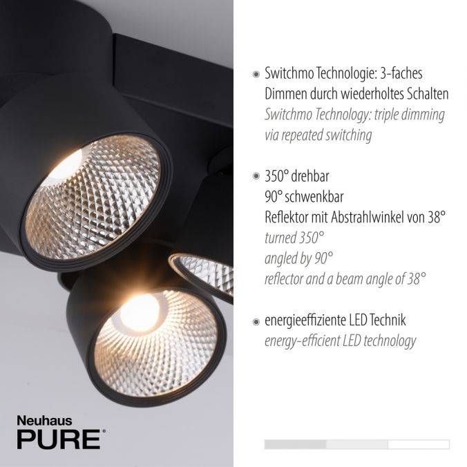 Paul Neuhaus Paul Neuhaus LED Deckenleuchte PURE-NOLA schwarz 4 flammig drehbar dimmbar Sonderangebote