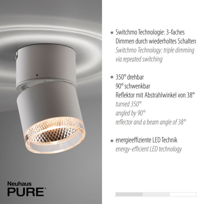 Paul Neuhaus Paul Neuhaus LED Deckenstrahler PURE-NOLA weiß 1 flammig drehbar dimmbar Riesige Ersparnisse