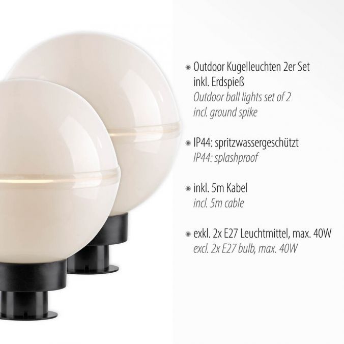 Paul Neuhaus LED Kugelleuchte 2er Set 20x20x51cm weiß mit Kabel und Spieß Außenlampe Wochenangebot
