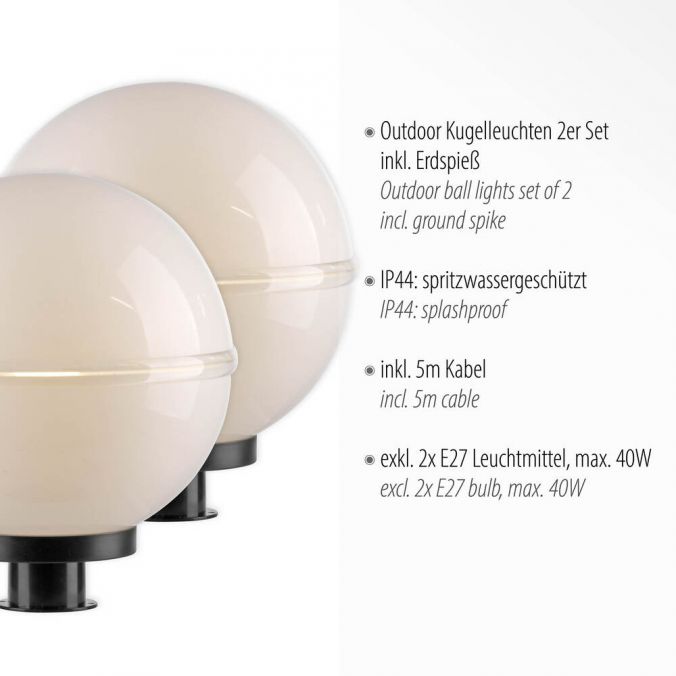 Paul Neuhaus Kugelleuchte, 2er-Set, IP44, Ø30cm, weiss, inkl. Erdspieß Begrenzte Freigabe