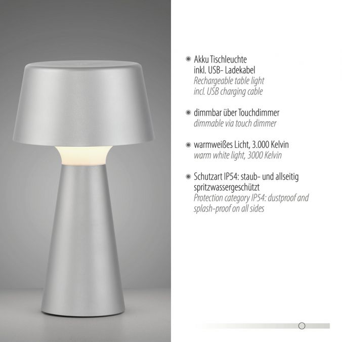 Paul Neuhaus LED Akkuleuchte Tischleuchte silber Touchdimmer IP54 USB Innen-Außenbereich JETZT KAUFEN