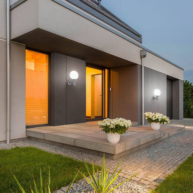 Paul Neuhaus Wandleuchte, rund, edelstahl, IP 44 spritzwassergeschützt, E27, opalglas Neueste Stile