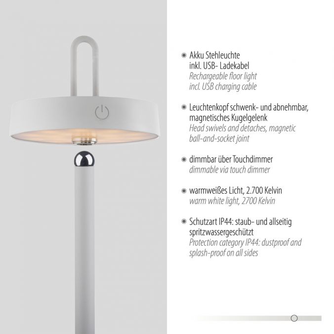 Paul Neuhaus LED Akku Stehleuchte weiß Touchdimmer IP44 Innenbereich Garten Letzte 2 Tage