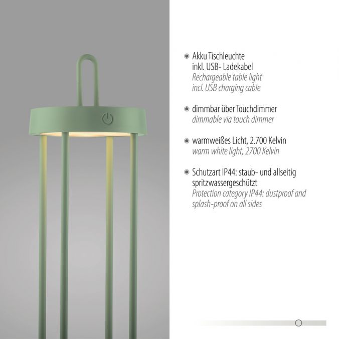 Paul Neuhaus LED Akkulampe Tischleuchte grün 50cm Touchdimmer IP44 Gartenleuchte Bis zu 50% Rabatt