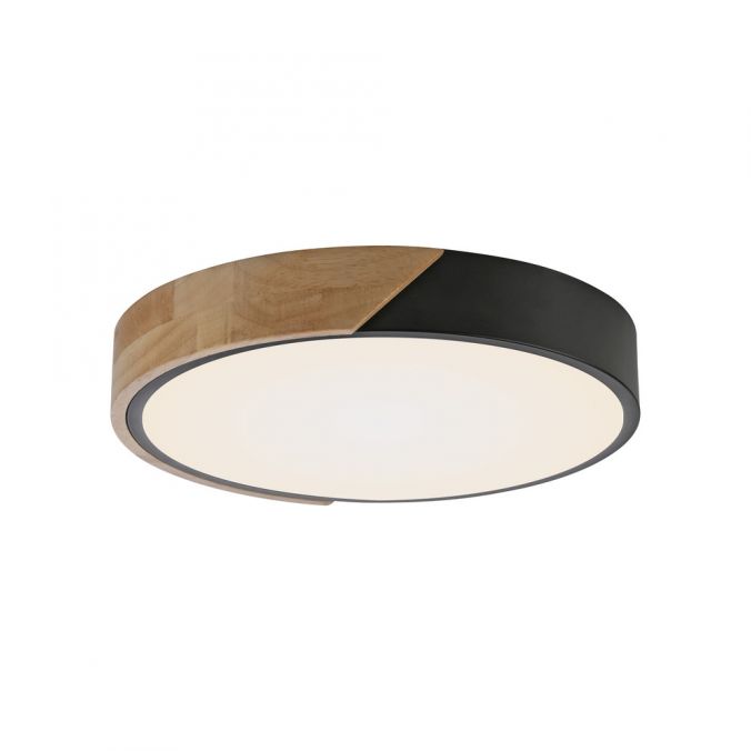Paul Neuhaus LED Deckenleuchte rund schwarz mit Holzdekor zeitloses Design