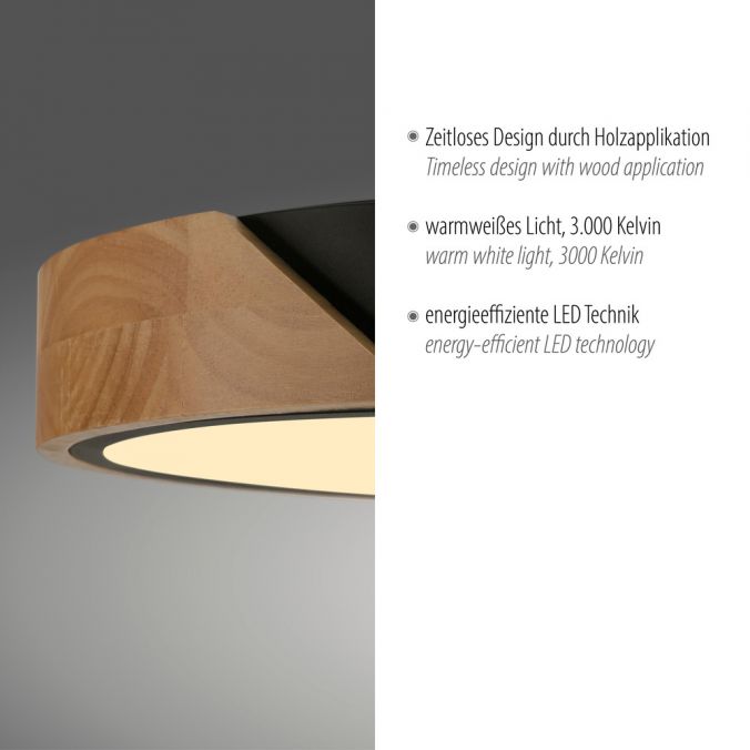 Paul Neuhaus LED Deckenleuchte rund schwarz mit Holzdekor zeitloses Design Discount Store für neue Produkte