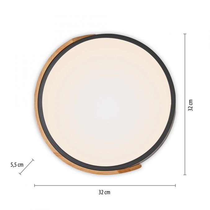 Paul Neuhaus LED Deckenleuchte rund schwarz mit Holzdekor zeitloses Design Discount Store für neue Produkte