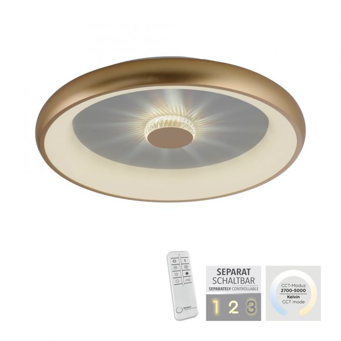 Paul Neuhaus LED Deckenleuchte messing matt 61x61 rund Kristalleffekte dimmbar steuerbar