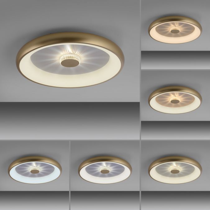 Paul Neuhaus LED Deckenleuchte messing matt 61x61 rund Kristalleffekte dimmbar steuerbar Clearance-Verkauf