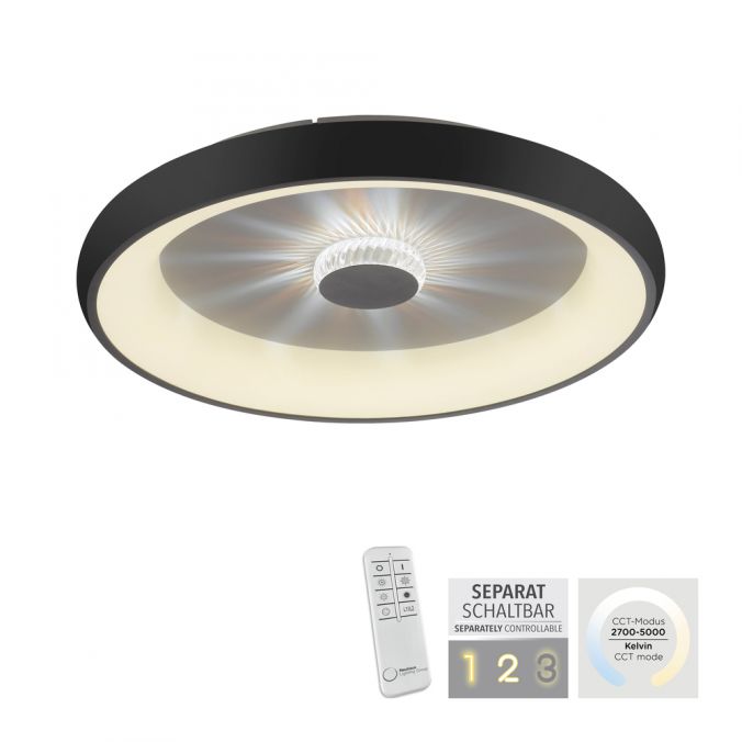 Paul Neuhaus LED Deckenleuchte schwarz 61x61 rund Kristalleffekte dimmbar steuerbar CCT