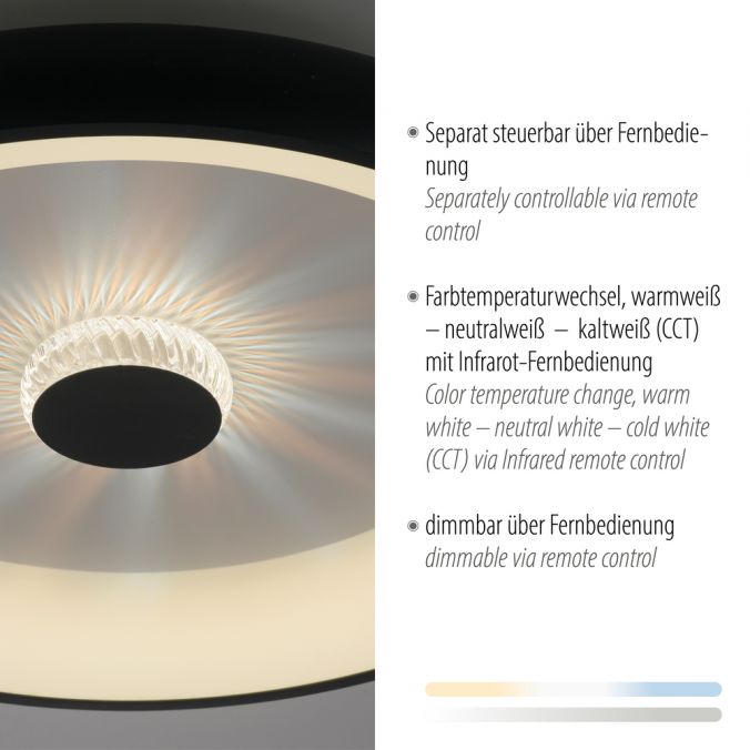 Paul Neuhaus LED Deckenleuchte schwarz 61x61 rund Kristalleffekte dimmbar steuerbar CCT Kostenloser Versand international