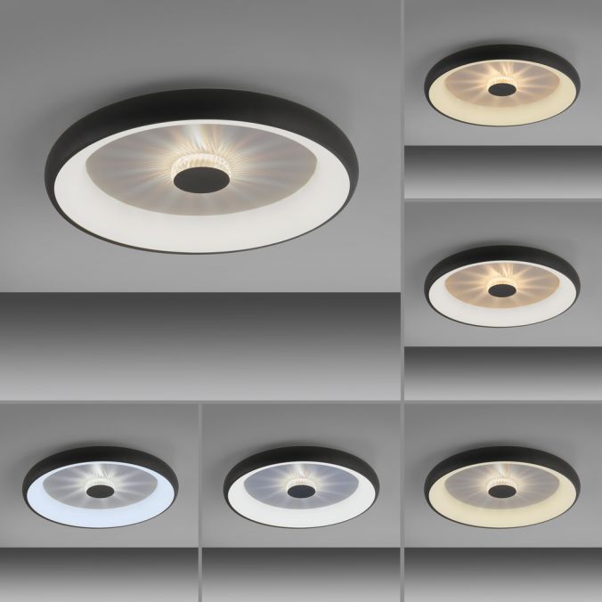 Paul Neuhaus LED Deckenleuchte schwarz 61x61 rund Kristalleffekte dimmbar steuerbar CCT Kostenloser Versand international