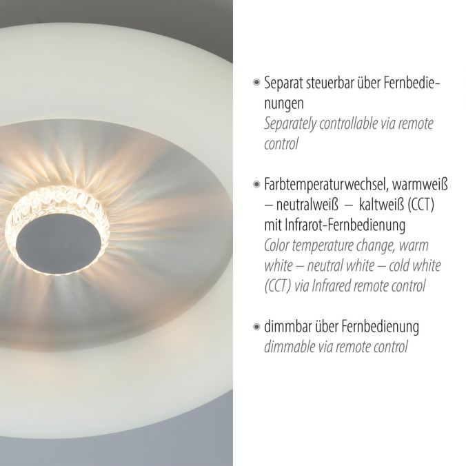 Paul Neuhaus LED Deckenleuchte weiß rund 50x50 Kristalleffekte dimmbar steuerbar CCT Speichern exportieren