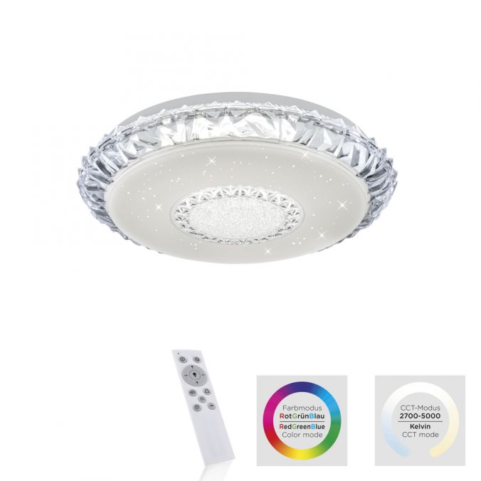 Paul Neuhaus LED Deckenleuchte, transparent, rund, CCT, RGB, Fernbedienung