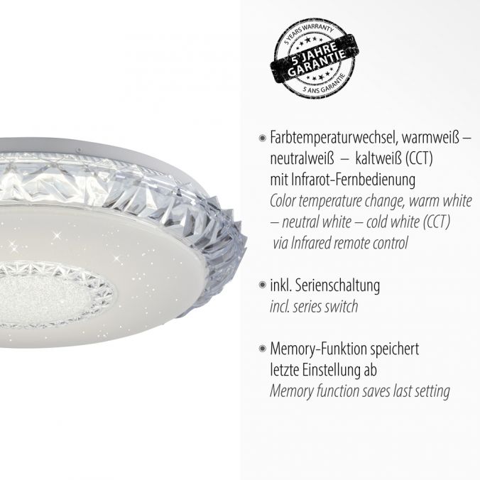 Paul Neuhaus LED Deckenleuchte, transparent, rund, CCT, RGB, Fernbedienung zollfrei