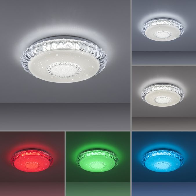 Paul Neuhaus LED Deckenleuchte, transparent, rund, CCT, RGB, Fernbedienung zollfrei