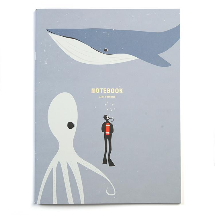 Pleased To Meet Diver, Whale and Octopus Notizheft 21x28cm, liniert Versandkostenfrei