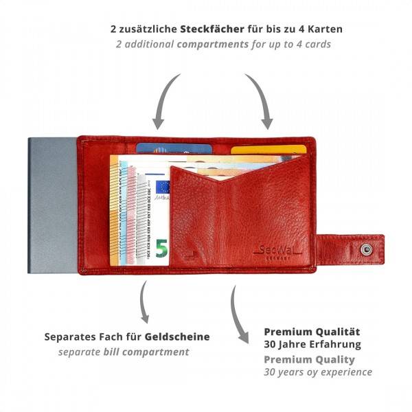 SecWal Kartenetui mit Münzfach Druckknopf Geldbörse aus Leder Tägliche Deals