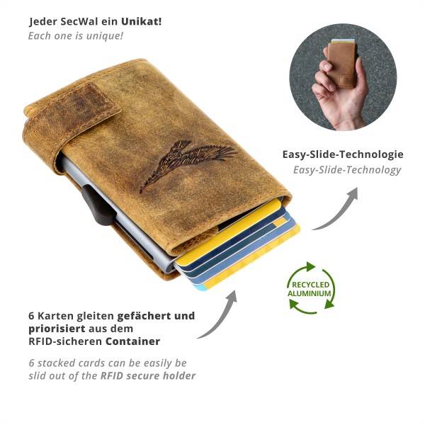 SecWal Kartenetui mit Münzfach Druckknopf Geldbörse geprägt aus Leder Zeitbegrenzte Promotion