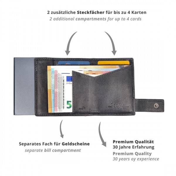 SecWal Kartenetui mit Münzfach Reißverschluss Geldbörse aus Leder im Angebot