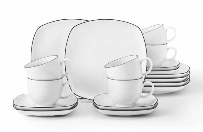 Seltmann Weiden Lido Kaffeeservice 18-teilig eckig Black Line