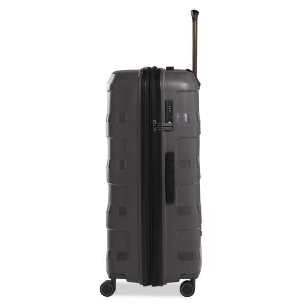 Stratic Straw + - Hartschalen Koffer L (75 cm), 4 Doppelrollen, TSA Schloss, Reißverschlussvariante, Erweiterungsfalte dark grey Jubiläumsangebot