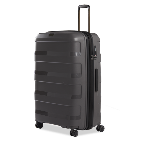 Stratic Straw + - Hartschalen Koffer L (75 cm), 4 Doppelrollen, TSA Schloss, Reißverschlussvariante, Erweiterungsfalte dark grey Jubiläumsangebot