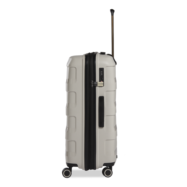 Stratic Straw + - Hartschalen Koffer M (65 cm), 4 Doppelrollen, TSA Schloss, Reißverschlussvariante, Erweiterungsfalte beige Lagerräumung