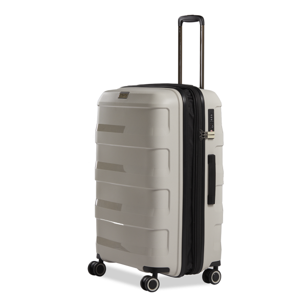 Stratic Straw + - Hartschalen Koffer M (65 cm), 4 Doppelrollen, TSA Schloss, Reißverschlussvariante, Erweiterungsfalte beige Lagerräumung
